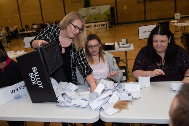 A ballot box being opened at Havant Leisure Centre
Picture: Vernon Nash (180503 - ELECTION HAVANT - 047) PPP-180305-231305006