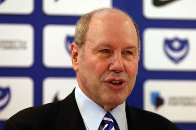 Portsmouth owner and chairman Michael Eisner faces the press. Portsmouth FC and the University of Portsmouth announce that the university will be Pompey's shirt sponsor next season, Fratton Park, Portsmouth                    Picture: Chris Moorhouse        Friday 4th May 2018              FOR EDITORIAL USE ONLY PPP-180405-131509006