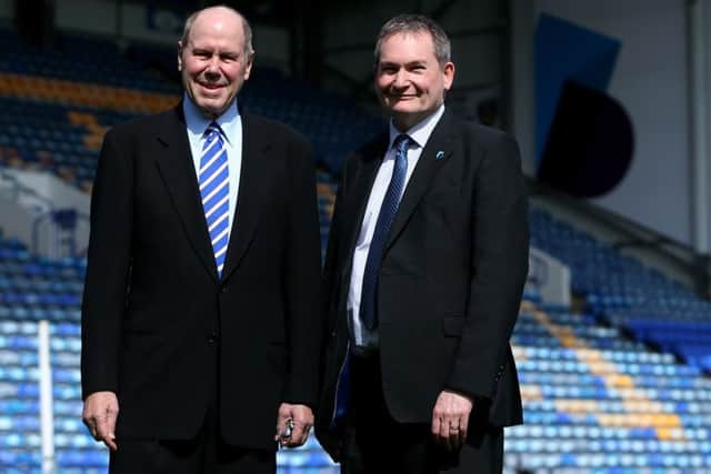 Pompey chairman Michael Eisner, left, and University of Portsmouth vice-chancellor Prof Graham Galbraith  Picture: Chris Moorhouse