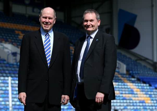 Pompey chairman Michael Eisner, left, and University of Portsmouth vice-chancellor Prof Graham Galbraith  Picture: Chris Moorhouse