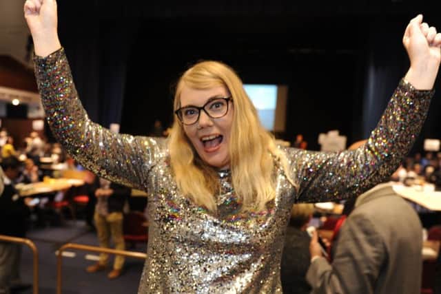 Claire Udy celebrates her victory