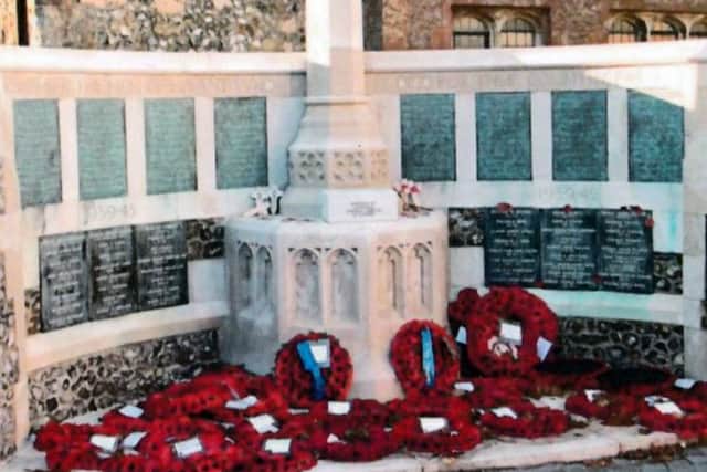 Havant war memorial which features on the cover of one of the Havant Borough Local History booklets.