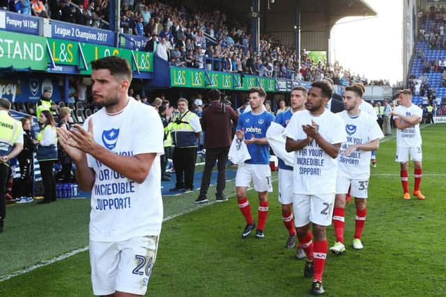 Pompey players celebrate the end of the season with their families. Picture: Joe Pepler