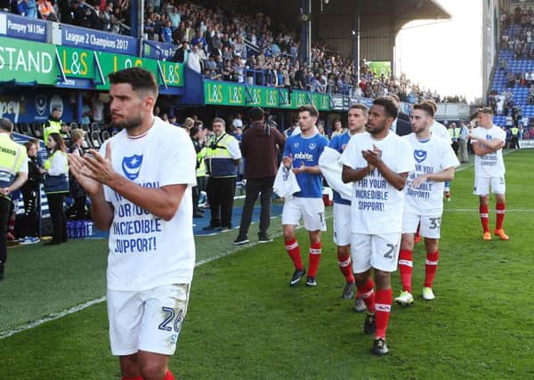 Pompey players celebrate the end of the season with their families. Picture: Joe Pepler