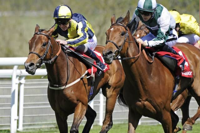 Isabel De Urbina Jockey under Harry Bentley gets the better of Titi Kakfi. Picture: Malcolm Wells