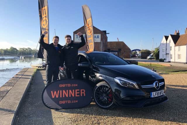 Daniel Tostevin,  right, won a Â£41,000 Mercedes A45 AMG from giveaway company BOTB. 
Picture: BOTB