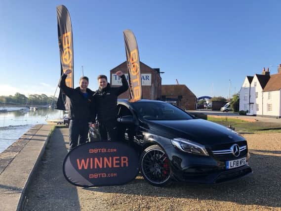 Daniel Tostevin,  right, won a Â£41,000 Mercedes A45 AMG from giveaway company BOTB. 
Picture: BOTB
