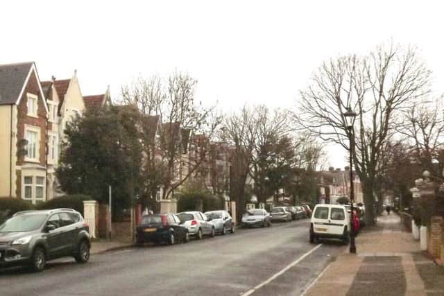 Outram Road on a winter's day 2018. Cars and vans replace the barrow.