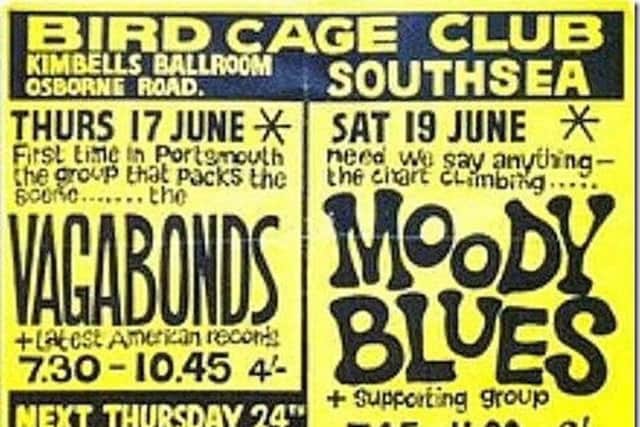 A poster advertising Jimmy James and the Vagabonds at the Birdcage Club then at Kimbells Ballroom, Osborne Road, Southsea.