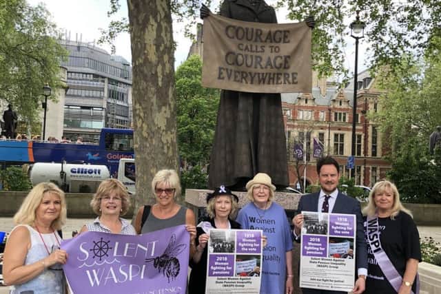 Portsmouth south MP Stephen Morgan withe members of the Solent Waspi women's group, which is fighting for fairer pensions Picture from Twitter feed @StephenMorganMP