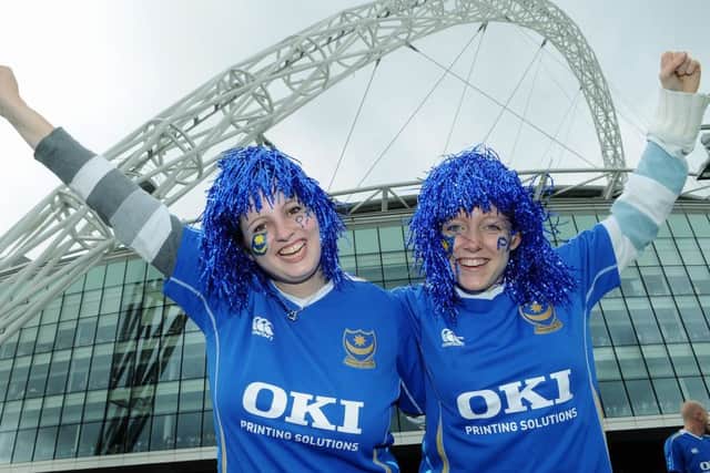 Pompey supporters at Wembley. (left), Rachael Adlam (22), and Mimi Adlam (21).PICTURE: IAN HARGREAVES  (082229-9)