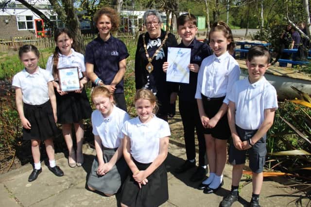 The Gomer Junior School road safety team with Gosport mayor Cllr Linda Batty Picture: Georgina Mulhall