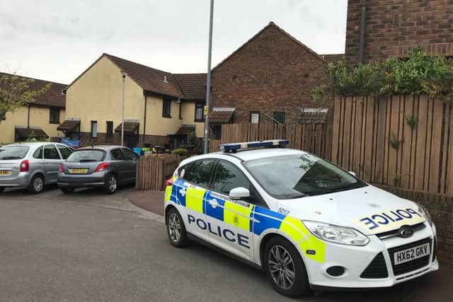 Police in Austin Court, Paulsgrove, after man was found dead in an address in the street. Picture: Byron Melton