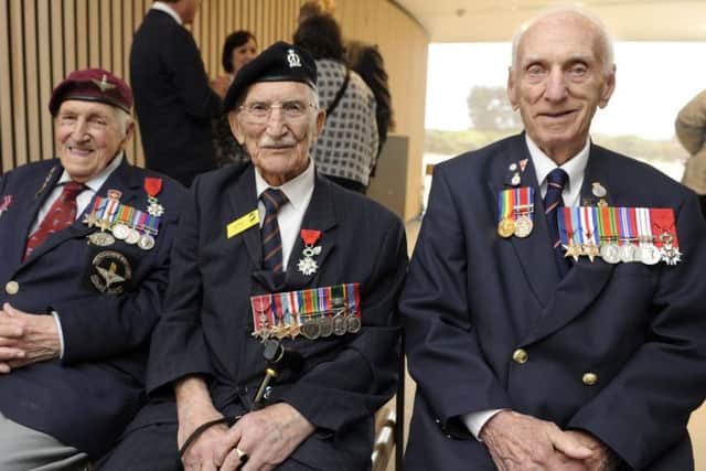 D-Day veterans (l to r), Arthur Bailey, John Jenkins, and Eric Drube. Picture Ian Hargreaves  (180470-1) PPP-181105-172724006