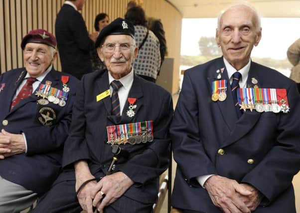 D-Day veterans (l to r), Arthur Bailey, John Jenkins, and Eric Drube.
 Picture Ian Hargreaves  (180470-1) PPP-181105-172724006