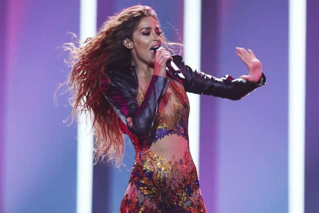 Eleni Foureira from Cyprus performs Fuego during a dress rehearsal in Lisbon Picture: AP Photo/Armando Franca