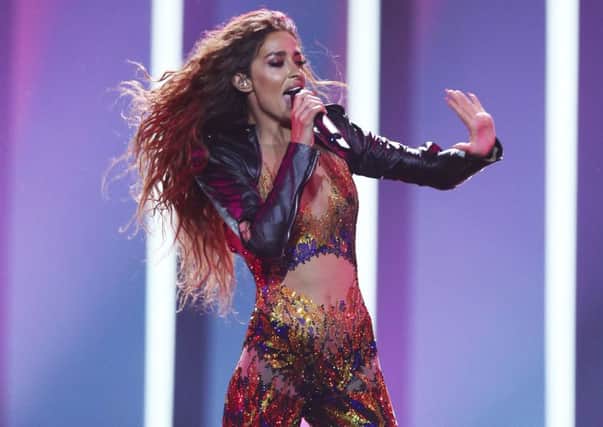 Eleni Foureira from Cyprus performs Fuego during a dress rehearsal in Lisbon Picture: AP Photo/Armando Franca