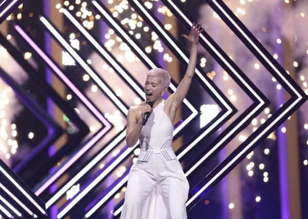 SuRie from Great Britain performs Storm in Lisbon during a dress rehearsal for the Eurovision Song Contest Picture: AP Photo/Armando Franca