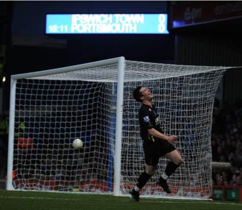 David Nugent celebrates his goal at Ipswich in the FA Cup. Picture: Steve Reid