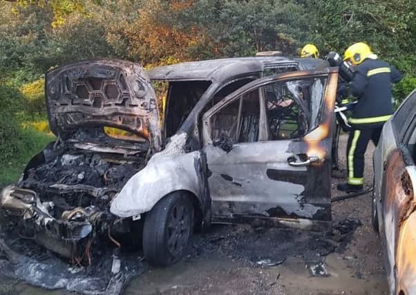 Fire crews were called to a van ablaze in Hamble. Picture: Steve Buchanan-Lee
