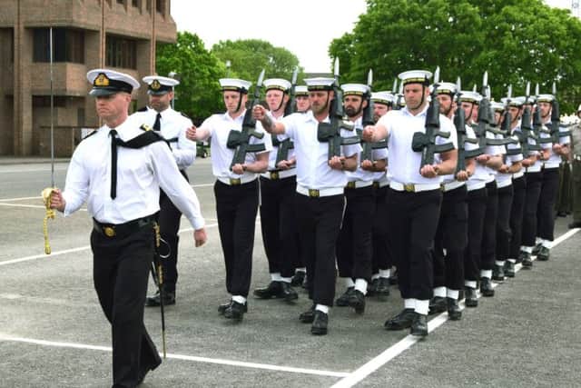 The Royal Navy team who will be forming part of the ceremonial guard for the royal wedding on Saturday