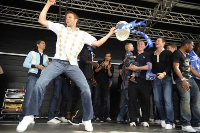 Hermann Hreidarsson leading the Southsea Common celebrations after the FA Cup triumph