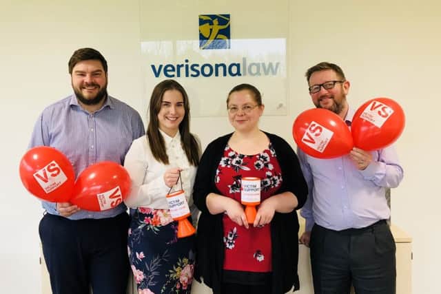 Charlotte with colleagues, left to right, Charles Derham, Head of Historic Abuse, Charlotte, Legal Assistant and Litigation Executives Lisa Gafarov and David Hawkins