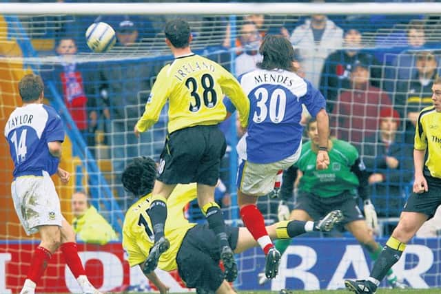 Pedro Mendes scores his winner against Manchester City during the Great Escape