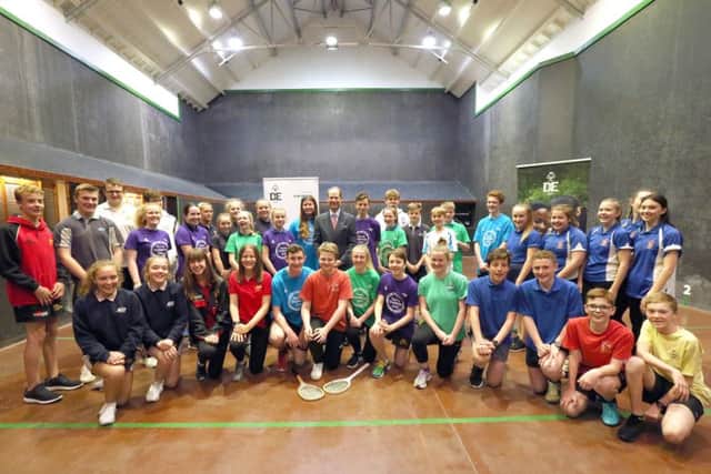 On the real tennis court. Visit of Prince Edward, Earl of Wessex, to Seacourt Tennis Club, Hayling Island, to meet young people involved in the Duke of Edinburgh Awards Scheme.  Picture: Chris Moorhouse