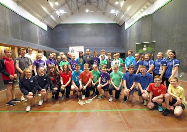 On the real tennis court. Visit of Prince Edward, Earl of Wessex, to Seacourt Tennis Club, Hayling Island, to meet young people involved in the Duke of Edinburgh Awards Scheme.  Picture: Chris Moorhouse