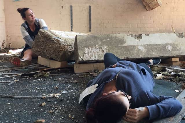 'Wounded' people in the disaster exercise in Eastney this morning Picture: Tom Cotterill