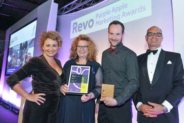 From left: awards presenter Nadia Sawalha, Port Solent's events manager Lisa Fowler, Gareth Miller and Revo board president Mark Williams