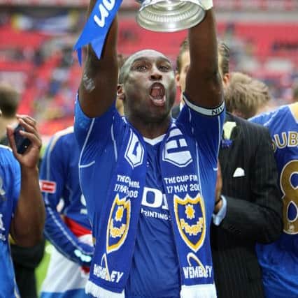 Sol Campbell celebrated his fourth and final FA Cup win with Pompey