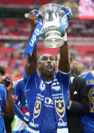 Sol Campbell celebrated his fourth and final FA Cup win with Pompey