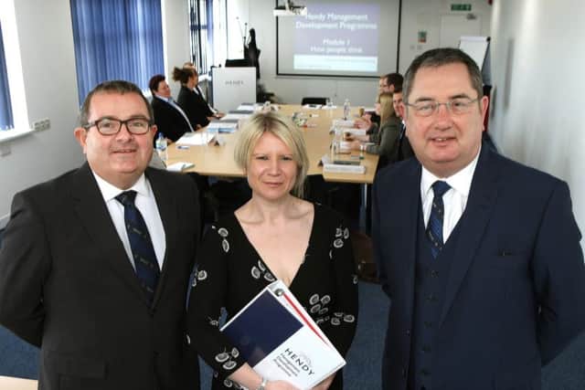 From left:  Mark Busby, Danielle Swain from Complete Consulting and Graham Tarrant Head of Hendy Academy