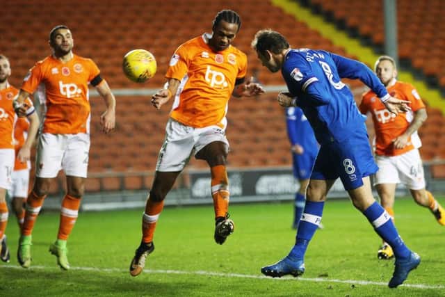 Brett Pitman scores against Blackpool. Picture: Joe Pepler