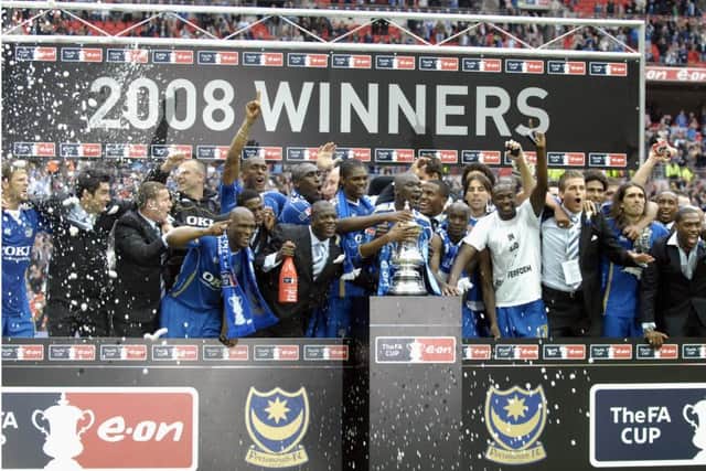 Pompey celebrate their success. Picture: Will Caddy (082225-52)