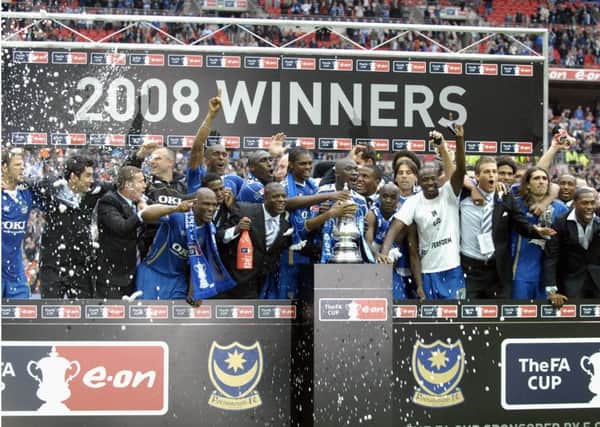 Pompey celebrate their success. Picture: Will Caddy (082225-52)
