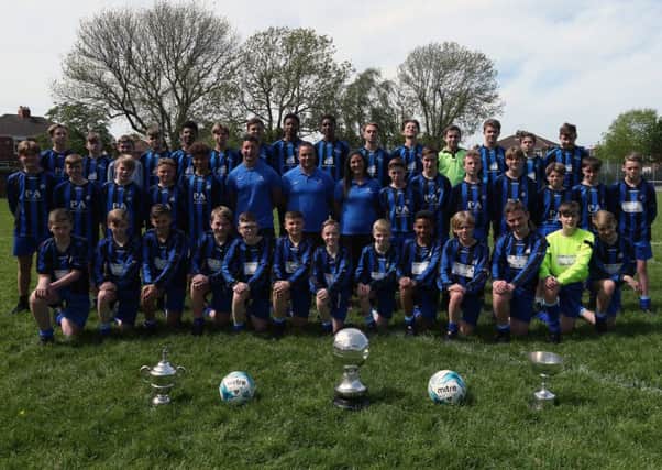 The under 13, under 14 and under 15 football teams and their coaches, Mayfield School, Copnor  Picture: Chris Moorhouse