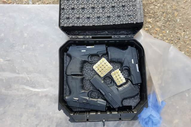 Guns discovered in the raid. Picture: NCA