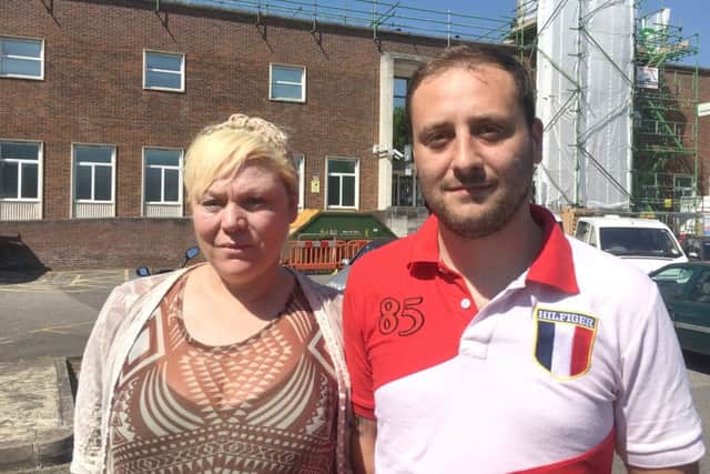 Isobel Clarke and Sam Weaving outside Portsmouth Magistrates' Court after their drug-driving convictions were quashed in the wake of the drug testing scandal at Randox Testing Services