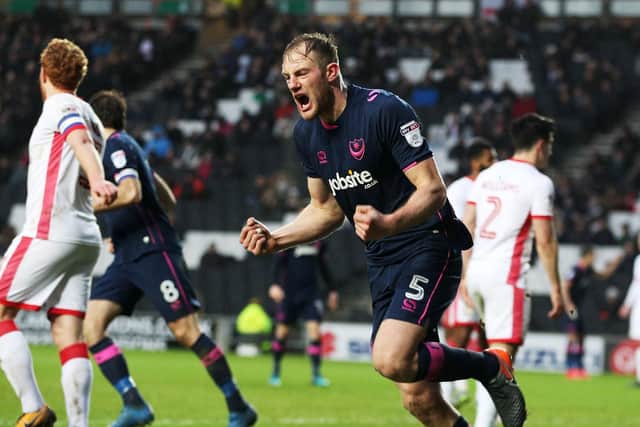 Matt Clarke celebrates his goal at MK Dons. Picture: Joe Pepler/ PinPep