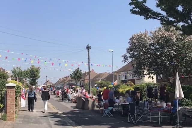 A view of Woodfield Avenue during the party