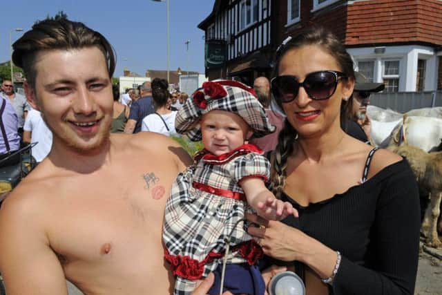 The 2018 Wickham Horse Fair.  Ed Goddard, Faye Townsend and baby Armani. Picture: Malcolm Wells (180521-9652)