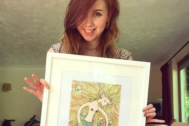 Fareham based artist and writer Yasmin Thornber with one of her works.