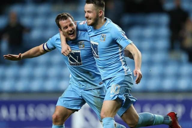 Michael Doyle, left, with former Pompey striker Marc McNulty, will lead Coventry out at Wembley on Monday