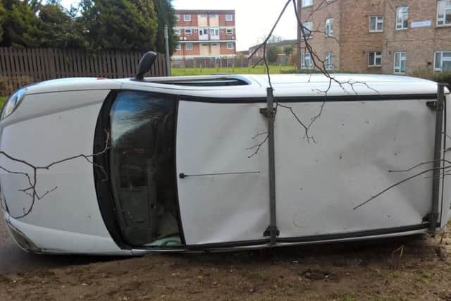 The crashed Renault Kangoo van