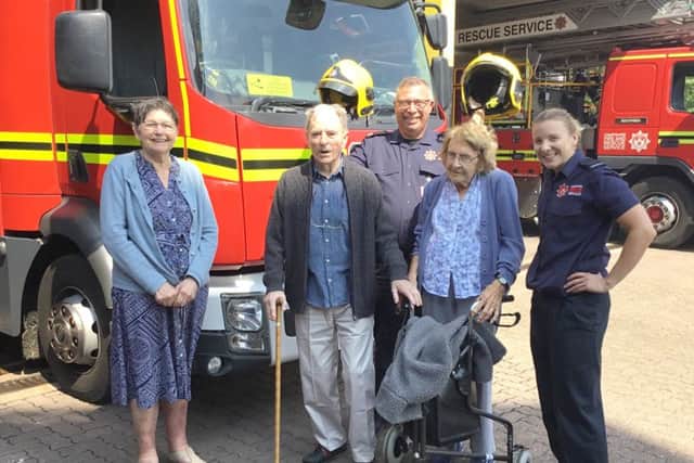 Left to right, residents Pam Thompson, Les Hale and Audrey Hopkins and staff firefighter Beth Medway and community cupport officer Gary Shawyer