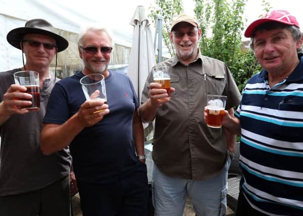 From left, Jim Raper, Mike Hill, Tony Wilde and Brian Barnes. Fareham Beer and Cider Festival, Delme Arms, Fareham             Picture: Chris Moorhouse           Saturday 26th  May 2018         FOR EDITORIAL USE ONLY PPP-180527-132937006