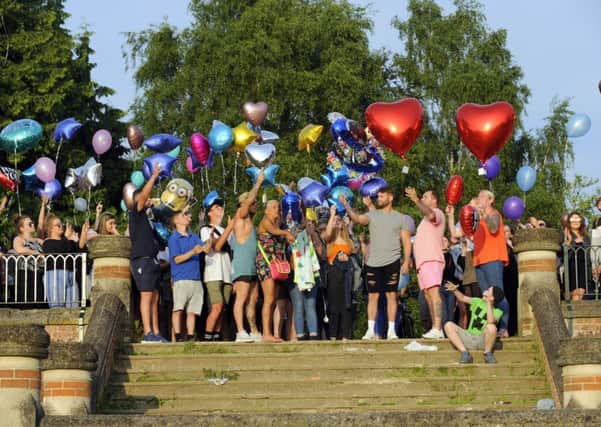 Balloons were released in memory of dad-of-one Tommy Cowan who died on Saturday at Mutiny Festival  PHOTO: Malcolm Wells  PPP-180528-214306006